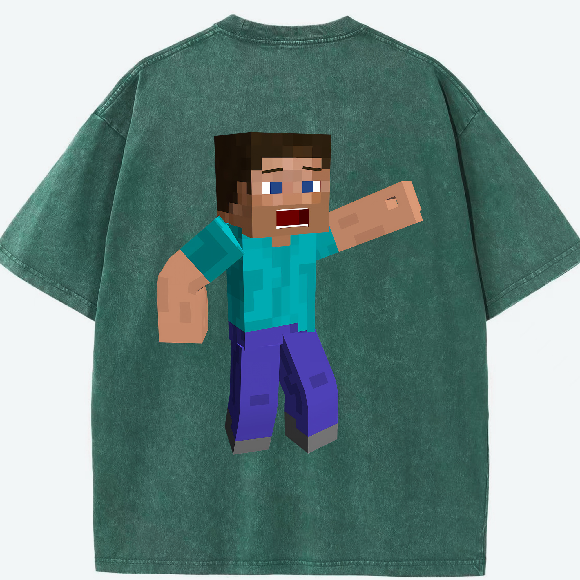 （画像用） マインクラフト ブロックの世界 Minecraft MC Block world 綿100% ヴィンテージ風 半袖Tシャツ（背面プリント）